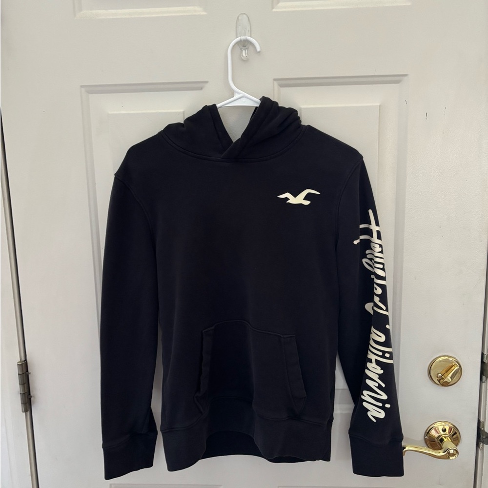 Hollister Black Hoodie with White Accents